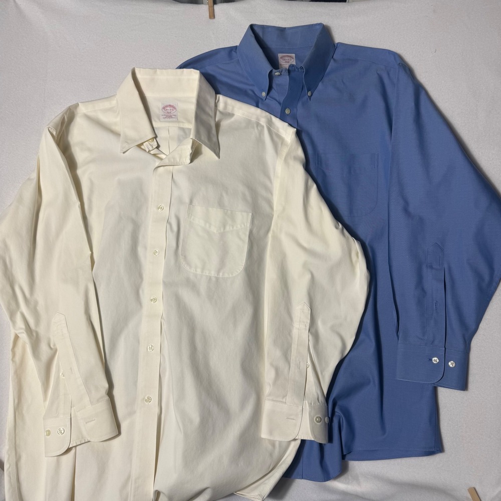 Brooks Brothers 346 The Original Polo Shirt Mens Shirt 16.5 Blue Cream Good Lot